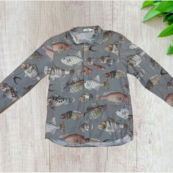 Soil & Co. Long Sleeved 100% Cotton Multi-Fish Design Casual Button Down Large - Picture 2 of 9